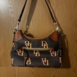 Dooney & Bourke Black and Brown Logo Shoulder Bag